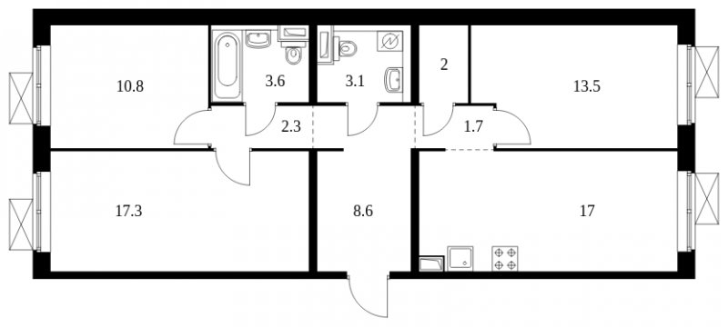 3-комнатная квартира с полной отделкой, 79.6 м2, 6 этаж, сдача 3 квартал 2023 г., ЖК Белая Дача парк, корпус 8.2 - объявление 1962818 - фото №1