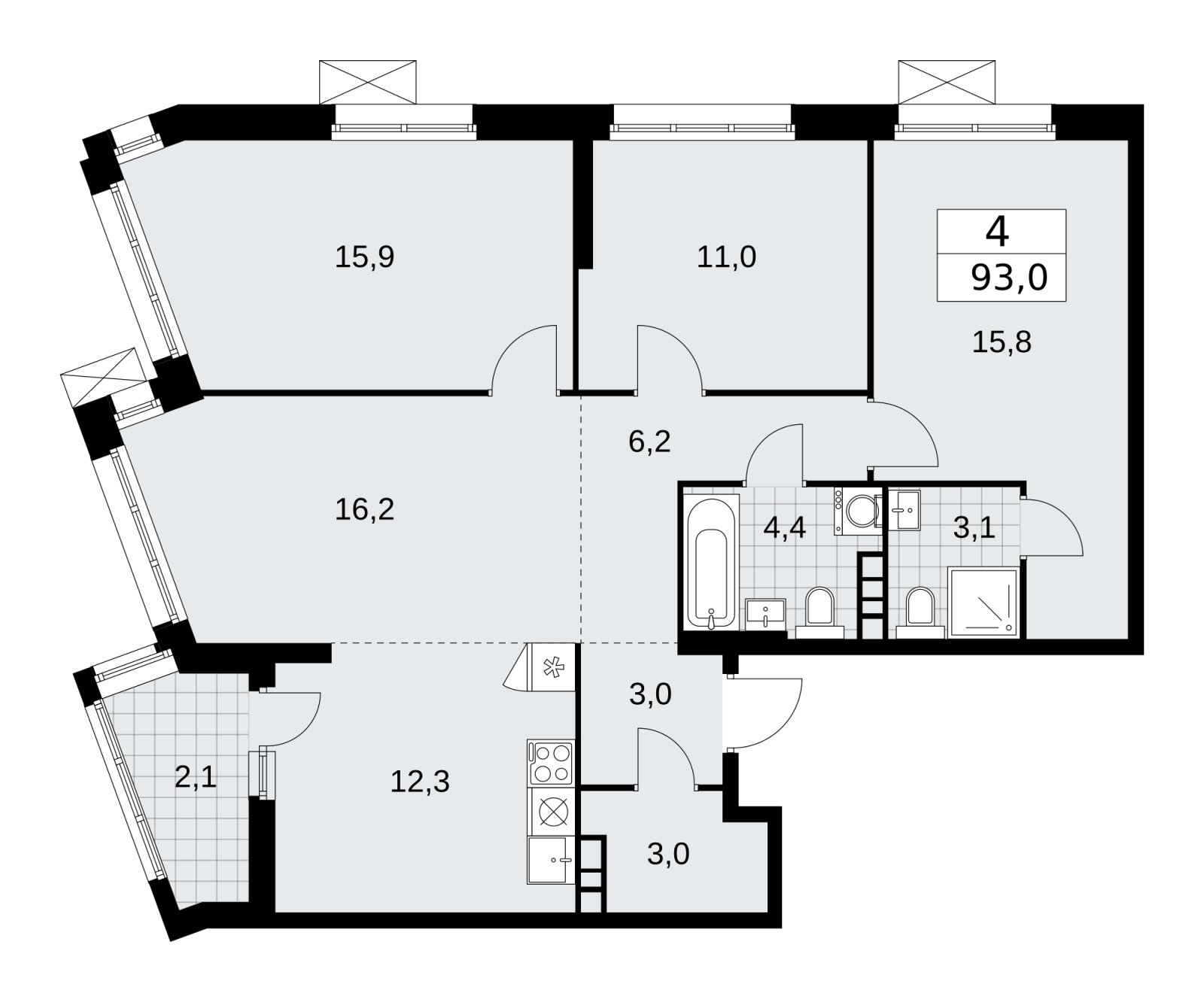 4-комнатная квартира (евро) без отделки, 93 м2, 10 этаж, сдача 1 квартал 2026 г., ЖК Дзен-кварталы, корпус 4.2 - объявление 2251528 - фото №1