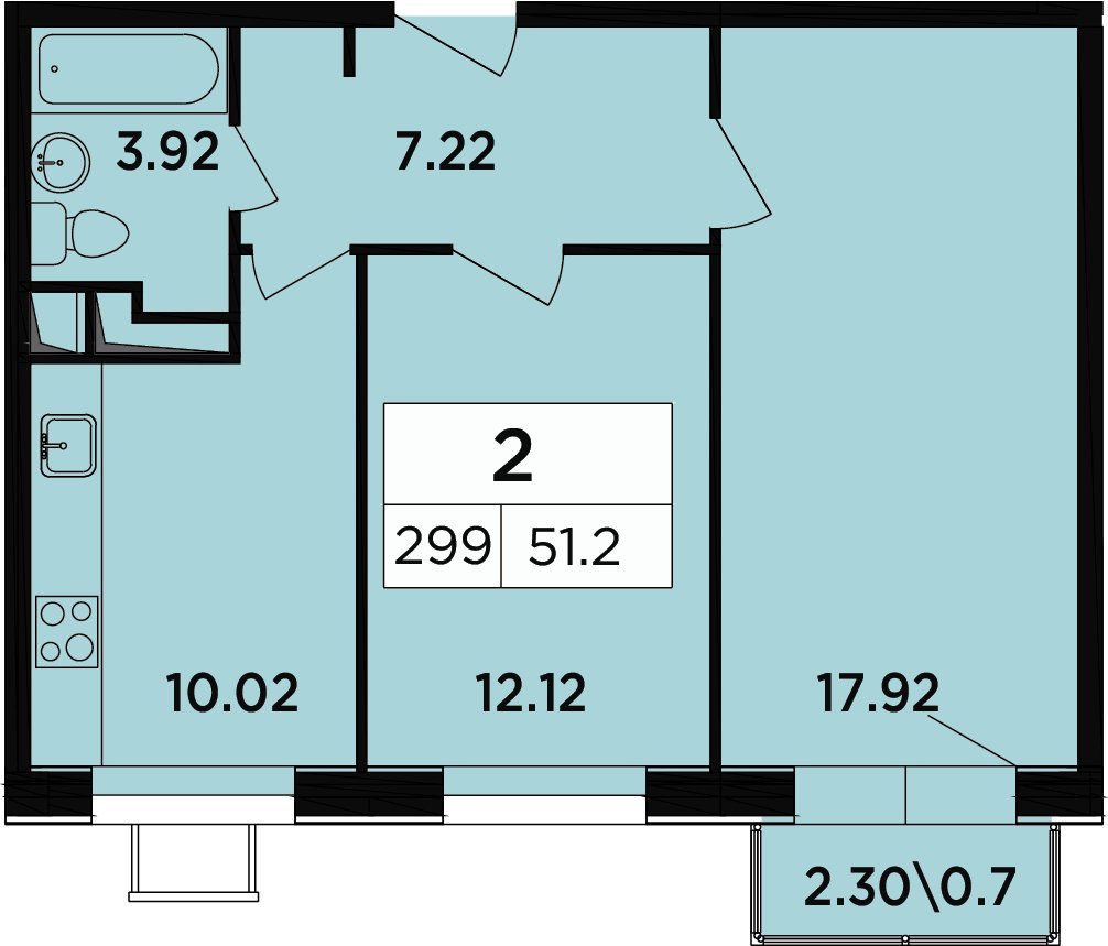2-комнатные апартаменты 48.6 м2, 14 этаж, дом сдан, ЖК Легендарный Квартал на Березовой  аллее, корпус 5 - объявление 2349149 - фото №1