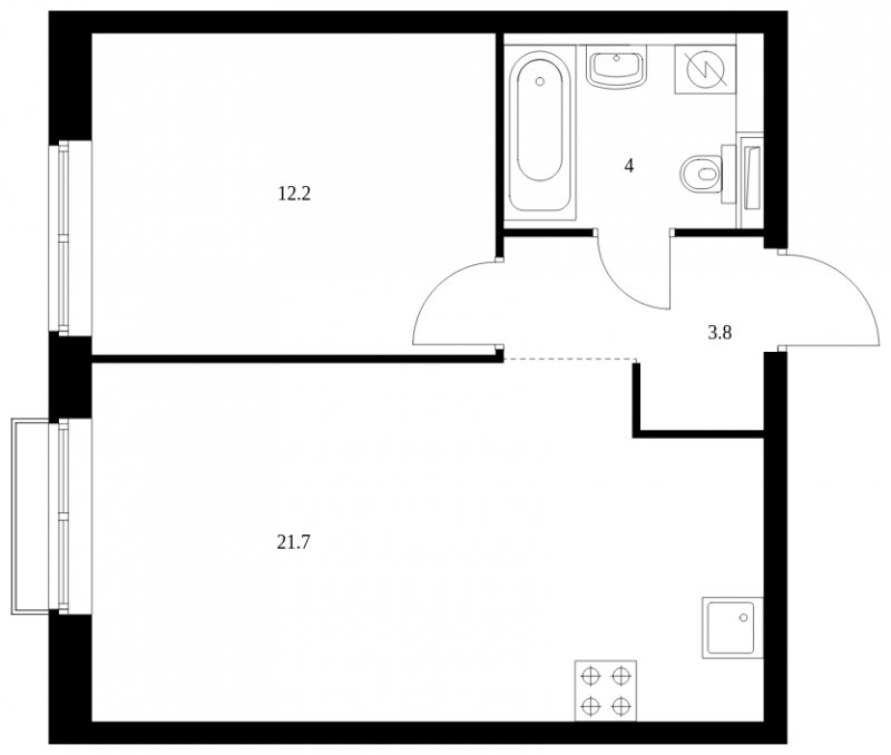 1-комнатная квартира с полной отделкой, 41.7 м2, 18 этаж, сдача 4 квартал 2023 г., ЖК Красноказарменная 15, корпус 1.2 - объявление 1687055 - фото №1