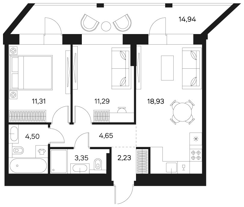 2-комнатная квартира без отделки, 63.73 м2, 4 этаж, сдача 4 квартал 2024 г., ЖК FØRST, корпус 1 - объявление 1942332 - фото №1
