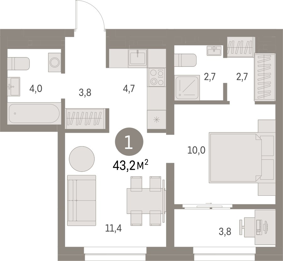 1-комнатная квартира с частичной отделкой, 43.17 м2, 6 этаж, сдача 1 квартал 2025 г., ЖК Первый квартал, корпус Дом 5 - объявление 2281473 - фото №1