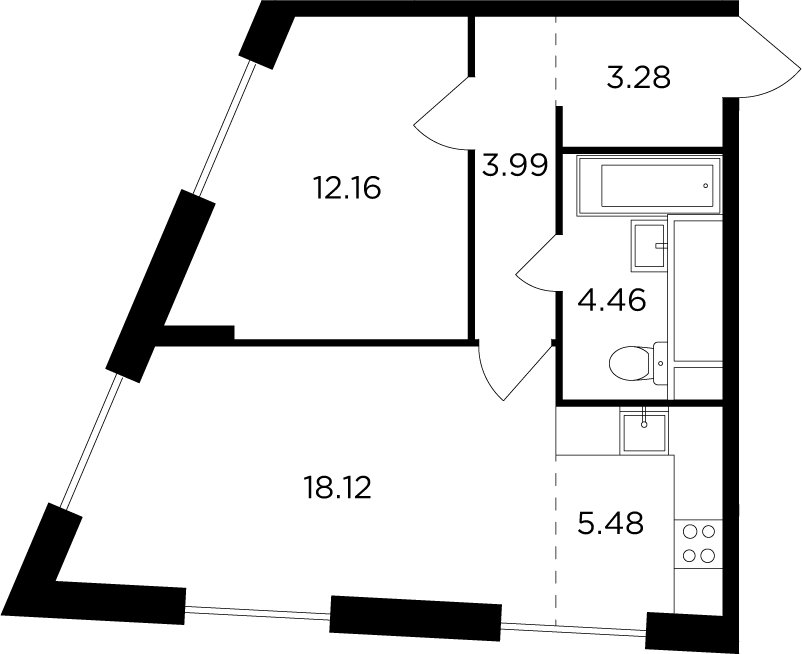 2-комнатная квартира без отделки, 47.49 м2, 29 этаж, дом сдан, ЖК КутузовGRAD 2, корпус 6 - объявление 2317457 - фото №1