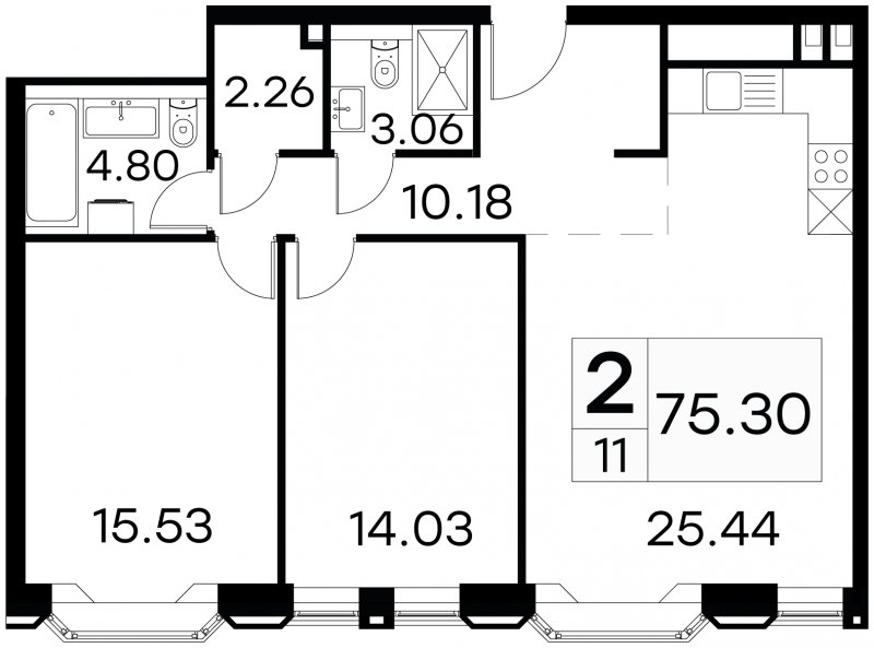 2-комнатные апартаменты с частичной отделкой, 75.3 м2, 2 этаж, сдача 3 квартал 2024 г., ЖК GloraX Aura Белорусская, корпус 1 - объявление 1708642 - фото №1