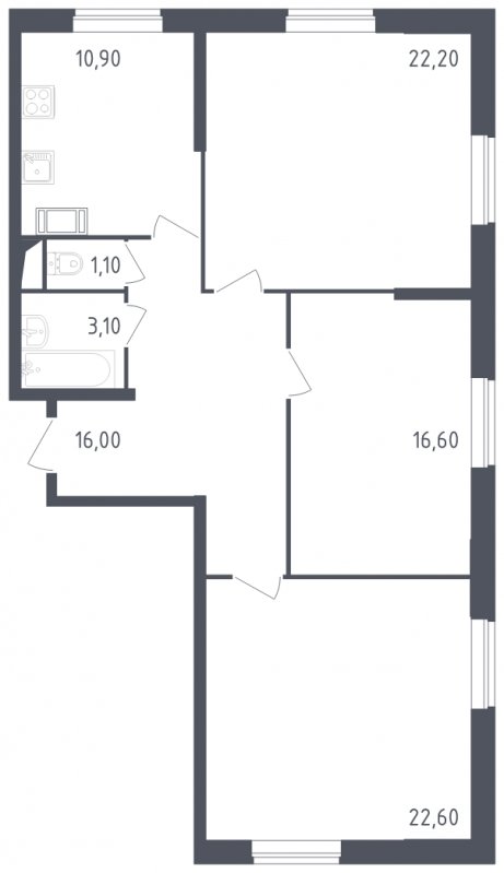 3-комнатная квартира с полной отделкой, 92.5 м2, 7 этаж, сдача 3 квартал 2023 г., ЖК Квартал Некрасовка, корпус 4 - объявление 1572525 - фото №1