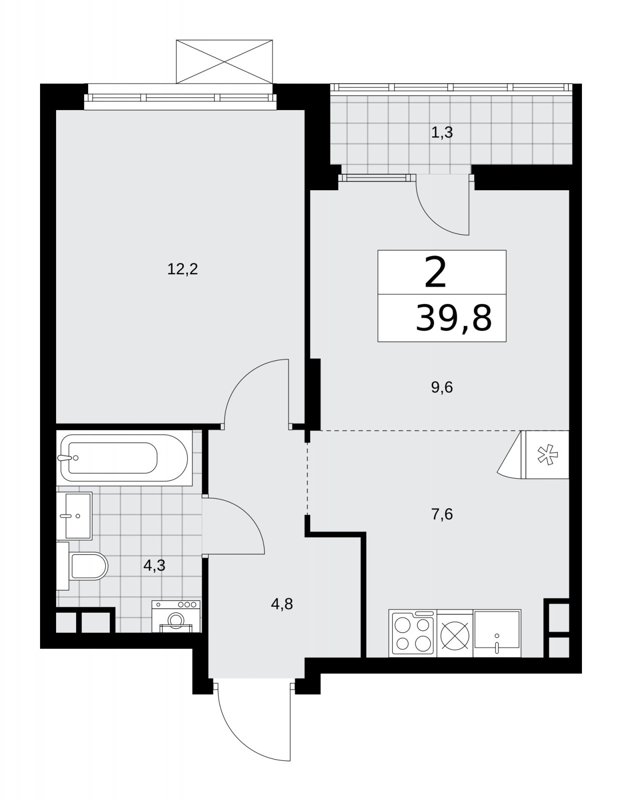 2-комнатная квартира (евро) с частичной отделкой, 39.8 м2, 8 этаж, сдача 2 квартал 2026 г., ЖК Деснаречье, корпус 4.5 - объявление 2264365 - фото №1