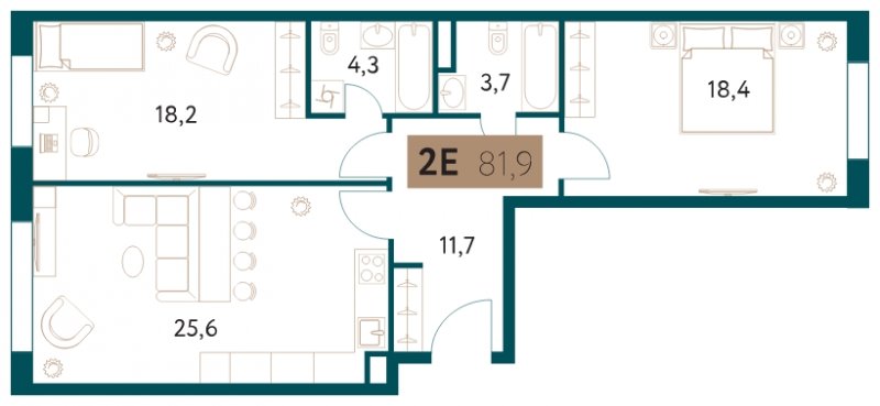 2-комнатная квартира 81.9 м2, 11 этаж, сдача 4 квартал 2022 г., ЖК Настоящее, корпус 4 - объявление 1624711 - фото №1