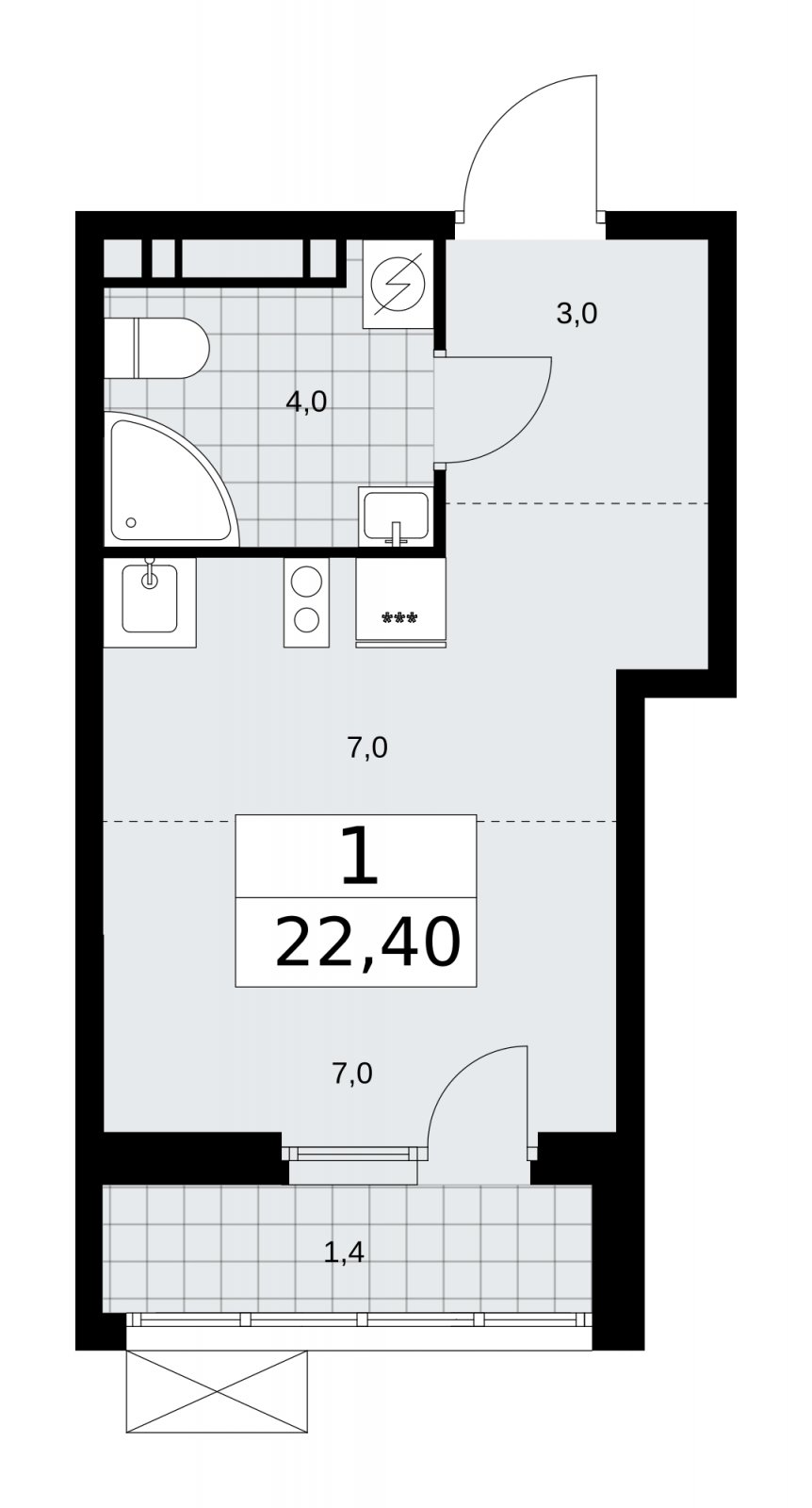 Студия с частичной отделкой, 22.4 м2, 8 этаж, сдача 4 квартал 2025 г., ЖК Бунинские кварталы, корпус 3.4 - объявление 2152106 - фото №1