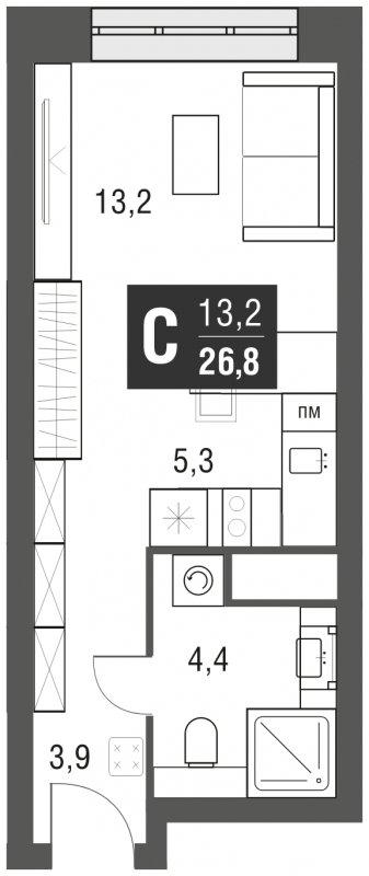 Студия с полной отделкой, 26.8 м2, 19 этаж, сдача 2 квартал 2024 г., ЖК AFI Tower, корпус 1 - объявление 2050585 - фото №1