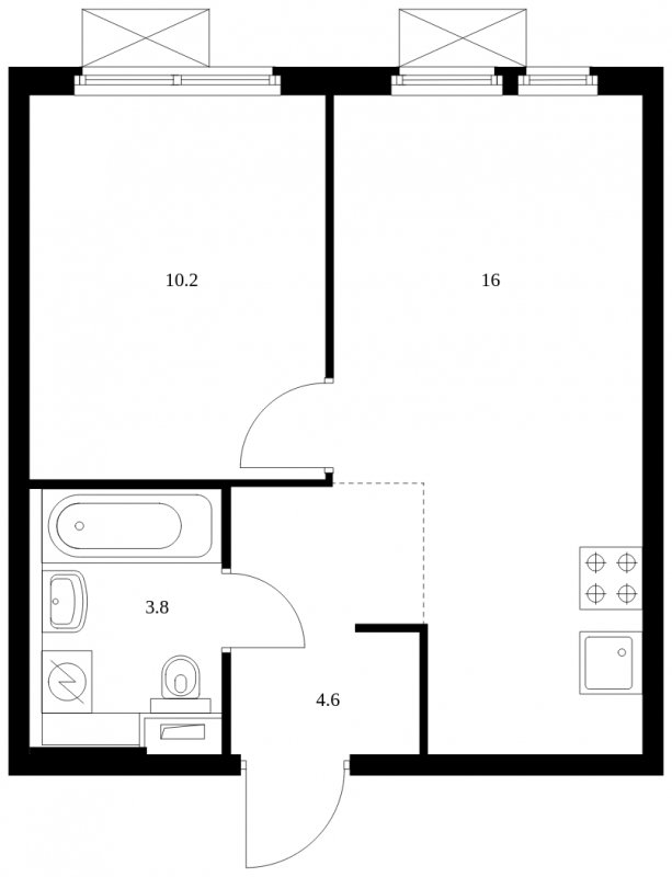 1-комнатная квартира с полной отделкой, 34.6 м2, 10 этаж, сдача 1 квартал 2025 г., ЖК Середневский лес, корпус 3.2 - объявление 2091210 - фото №1