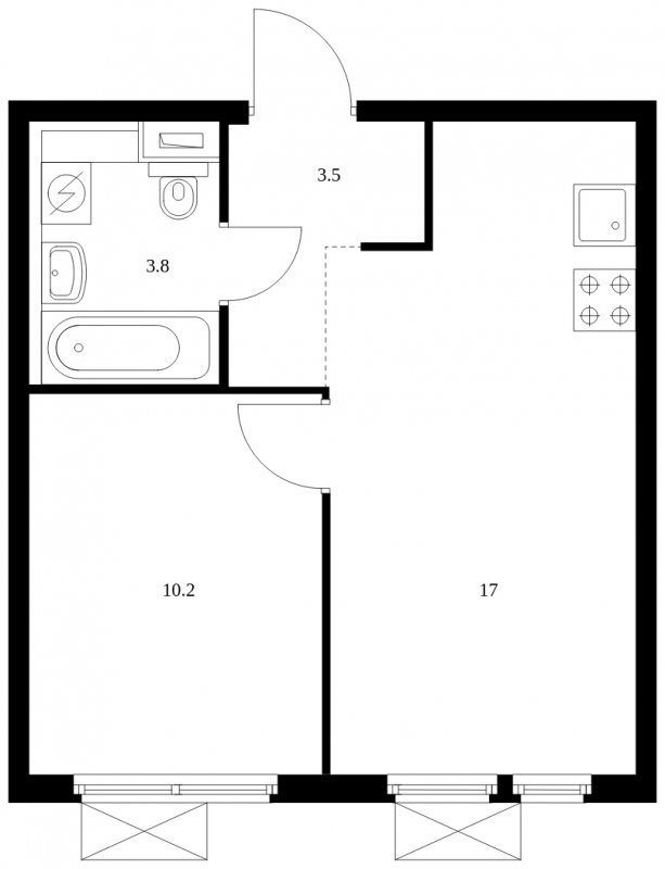 1-комнатная квартира с полной отделкой, 34.5 м2, 3 этаж, сдача 1 квартал 2025 г., ЖК Середневский лес, корпус 3.2 - объявление 1848892 - фото №1