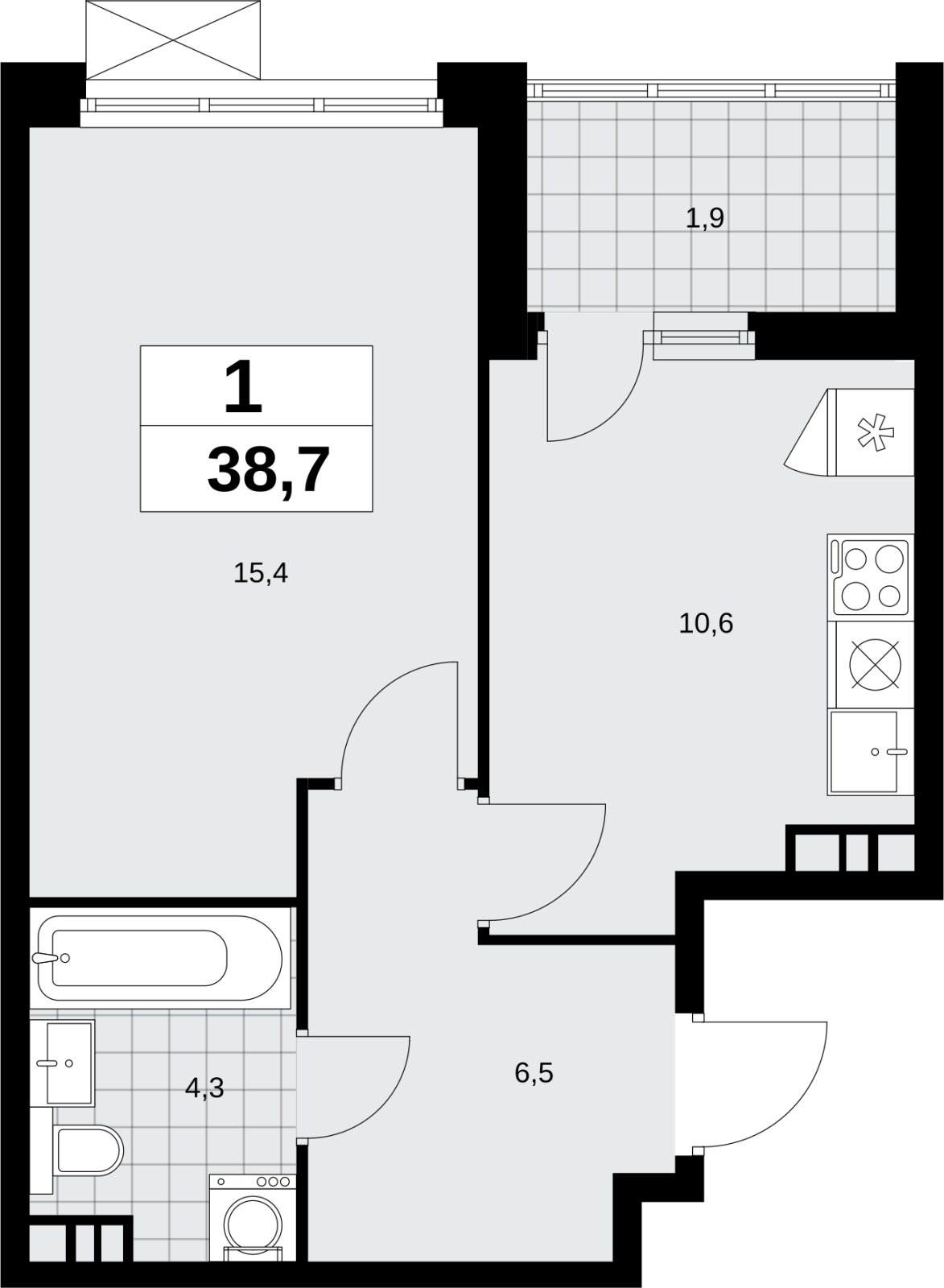 1-комнатная квартира без отделки, 38.7 м2, 5 этаж, сдача 4 квартал 2026 г., ЖК Скандинавия, корпус 2.18.1.3 - объявление 2350772 - фото №1