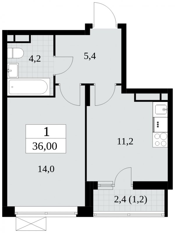 1-комнатная квартира без отделки, 36 м2, 10 этаж, сдача 3 квартал 2024 г., ЖК Прокшино, корпус 8.5 - объявление 1684292 - фото №1