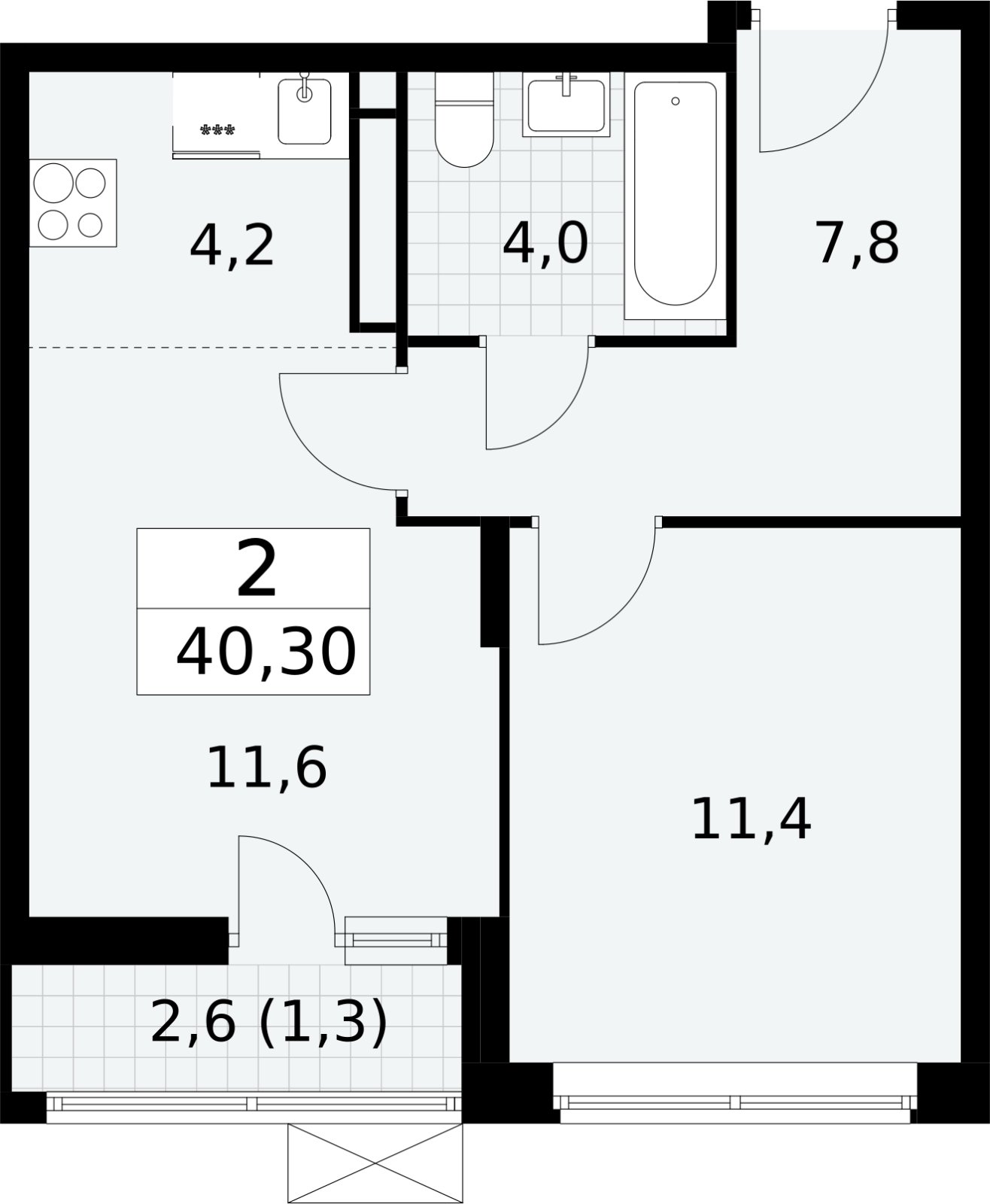 2-комнатная квартира без отделки, 40.2 м2, 10 этаж, сдача 3 квартал 2024 г., ЖК Прокшино, корпус 8.4 - объявление 2413040 - фото №1