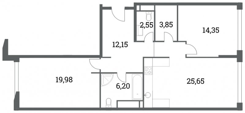 2-комнатная квартира без отделки, 84.73 м2, 4 этаж, сдача 4 квартал 2022 г., ЖК Headliner, корпус 6 - объявление 1285159 - фото №1