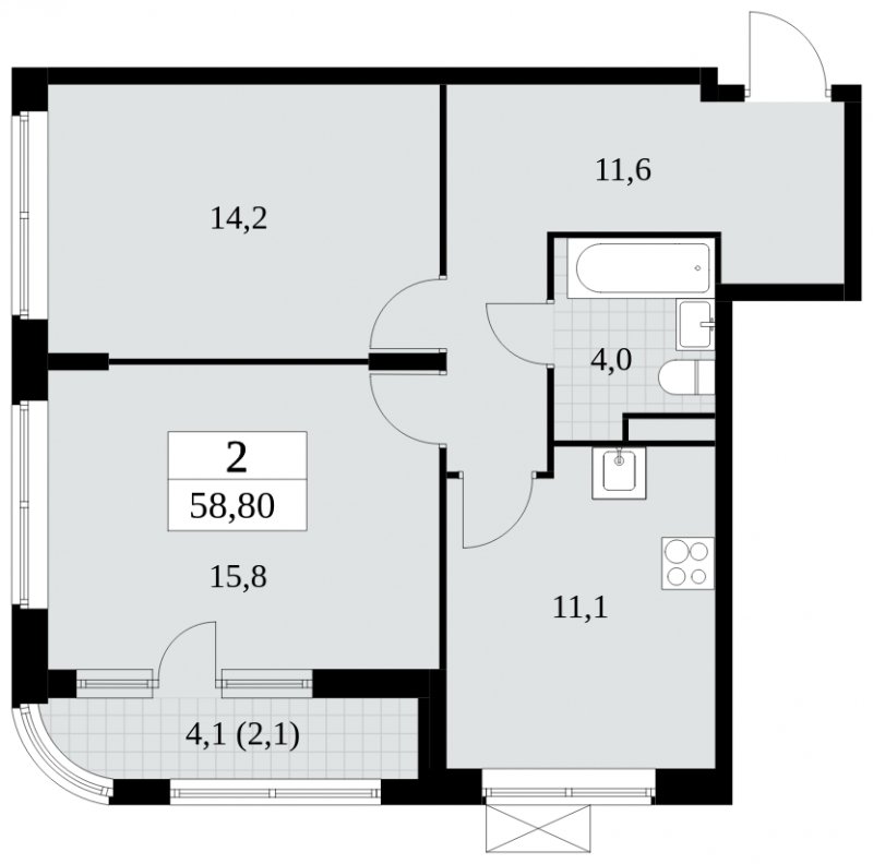 2-комнатная квартира без отделки, 58.8 м2, 4 этаж, сдача 2 квартал 2024 г., ЖК Прокшино, корпус 6.3 - объявление 1662925 - фото №1