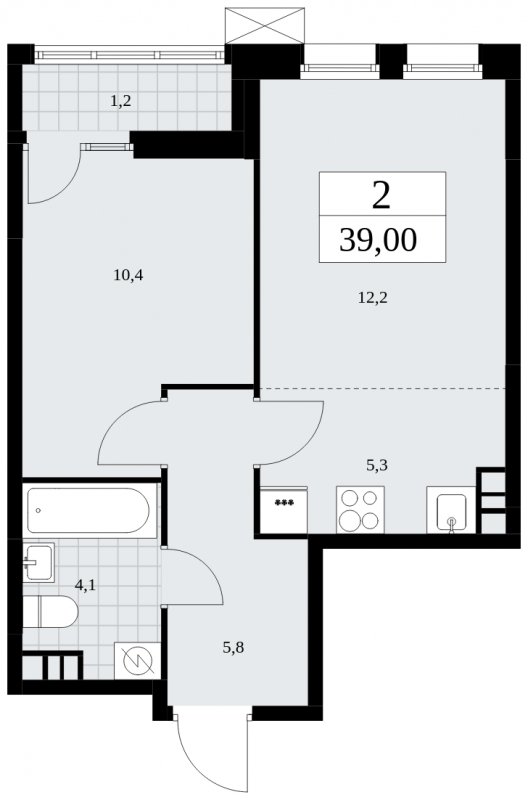 2-комнатная квартира (евро) без отделки, 39 м2, 5 этаж, сдача 2 квартал 2025 г., ЖК Дзен-кварталы, корпус 2.3 - объявление 1932536 - фото №1