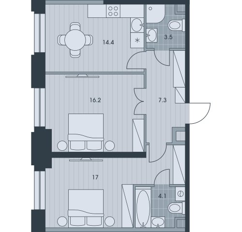 2-комнатная квартира без отделки, 62.6 м2, 29 этаж, дом сдан, ЖК EVER, корпус 2 - объявление 2331694 - фото №1