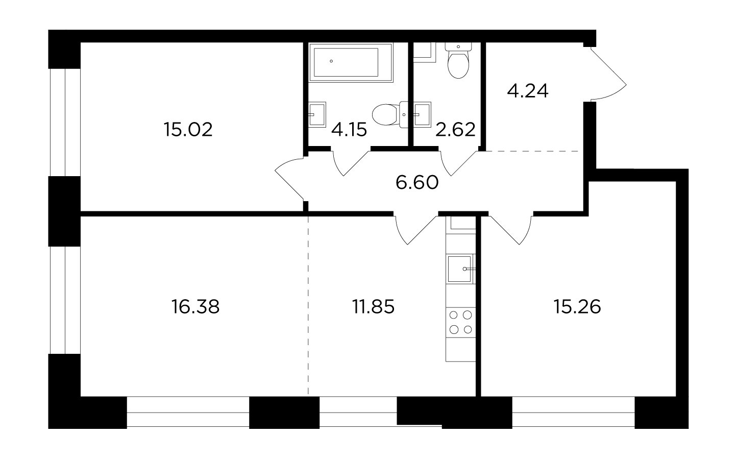 3-комнатная квартира с частичной отделкой, 78.73 м2, 2 этаж, дом сдан, ЖК FORIVER, корпус 7 - объявление 2259551 - фото №1