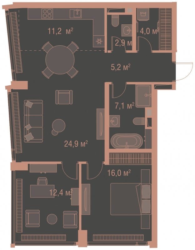 3-комнатная квартира без отделки, 83.7 м2, 14 этаж, сдача 1 квартал 2025 г., ЖК HIGH LIFE, корпус Heart Tower - объявление 1770953 - фото №1