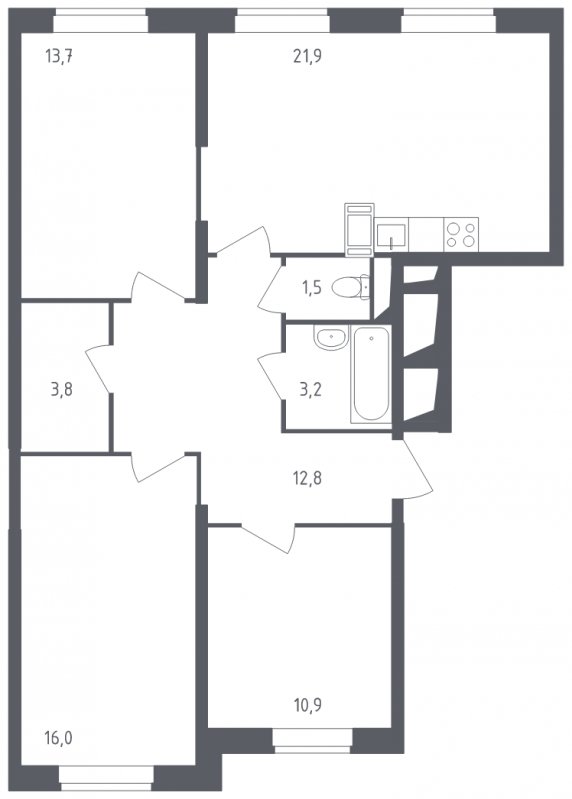 3-комнатная квартира с полной отделкой, 83 м2, 3 этаж, дом сдан, ЖК Квартал Некрасовка, корпус 5 - объявление 1829988 - фото №1