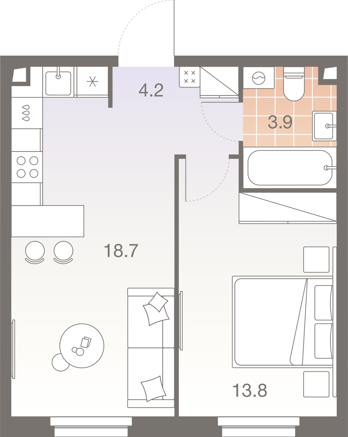 2-комнатная квартира без отделки, 40.8 м2, 16 этаж, сдача 1 квартал 2026 г., ЖК Twelve, корпус 2 - объявление 2372481 - фото №1