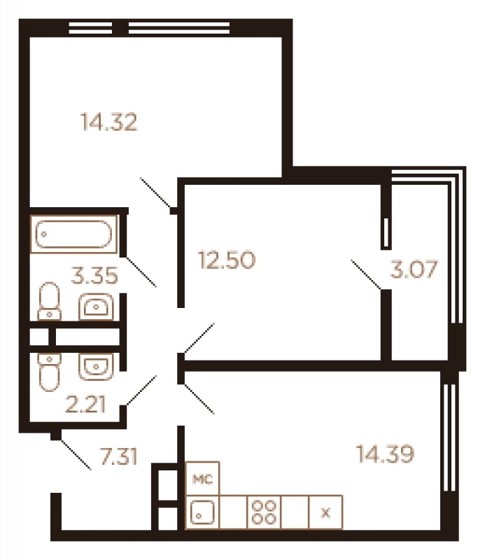 2-комнатная квартира с полной отделкой, 57 м2, 4 этаж, дом сдан, ЖК Миниполис Рафинад, корпус 6 - объявление 1464124 - фото №1