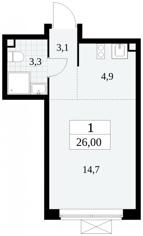 Студия без отделки, 26 м2, 2 этаж, сдача 2 квартал 2024 г., ЖК Прокшино, корпус 6.1 - объявление 1662492 - фото №1