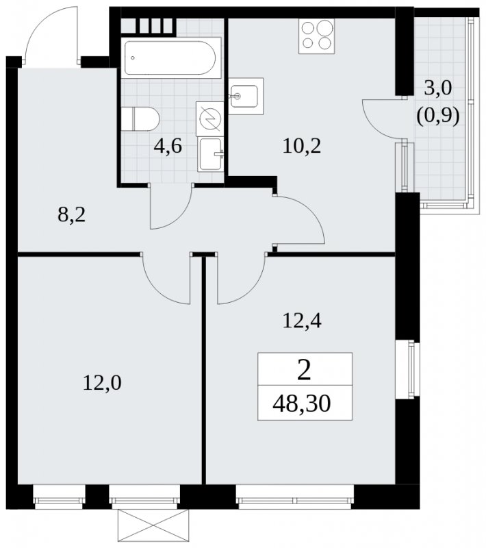 2-комнатная квартира без отделки, 48.3 м2, 4 этаж, сдача 1 квартал 2025 г., ЖК Прокшино, корпус 5.2.5 - объявление 1900830 - фото №1