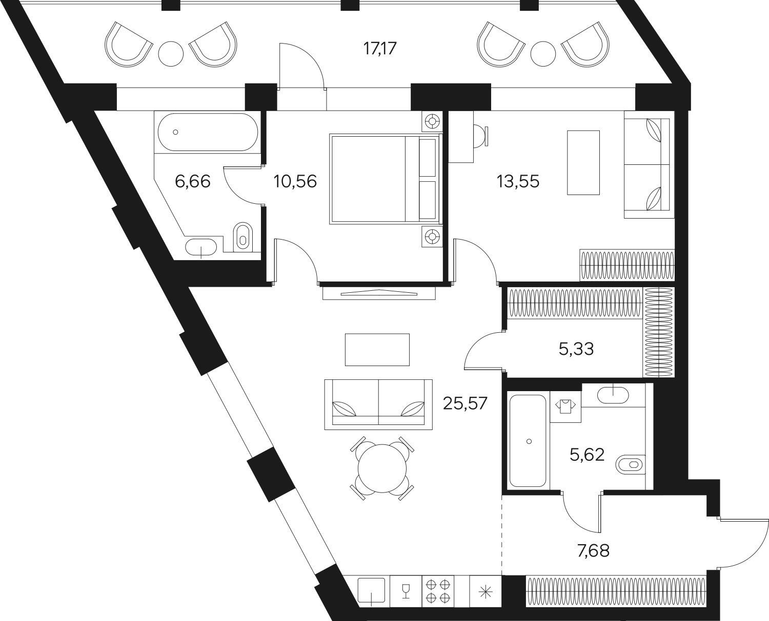 2-комнатная квартира без отделки, 83.55 м2, 5 этаж, сдача 4 квартал 2024 г., ЖК FØRST, корпус 2 - объявление 2348678 - фото №1