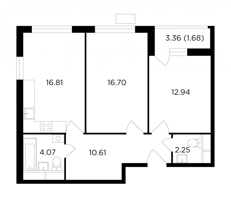 2-комнатная квартира без отделки, 65.06 м2, 9 этаж, сдача 4 квартал 2022 г., ЖК VESNA, корпус 3 - объявление 1747944 - фото №1