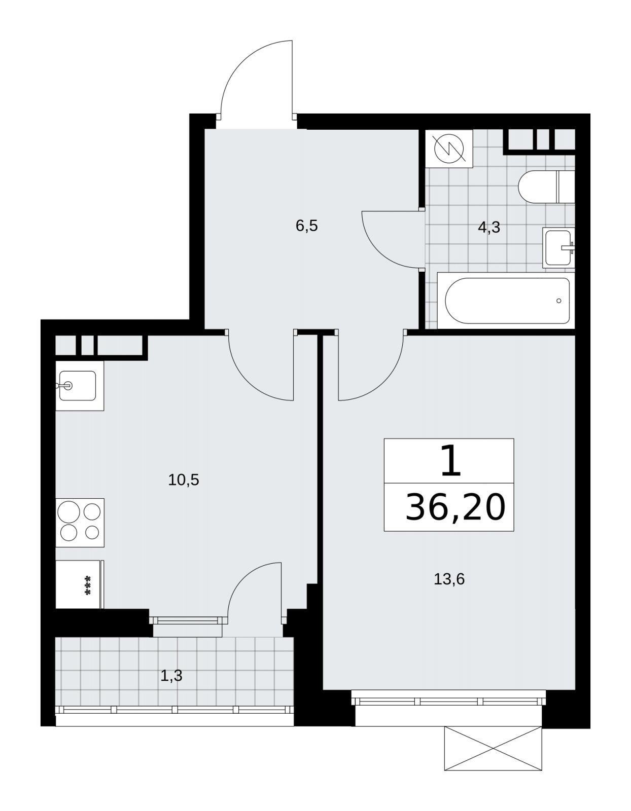 1-комнатная квартира с частичной отделкой, 36.2 м2, 8 этаж, сдача 4 квартал 2025 г., ЖК Бунинские кварталы, корпус 3.3 - объявление 2151984 - фото №1