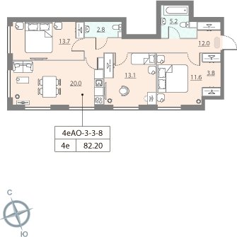 3-комнатная квартира без отделки, 83 м2, 3 этаж, сдача 2 квартал 2023 г., ЖК ЗИЛАРТ, корпус 13 - объявление 2123653 - фото №1