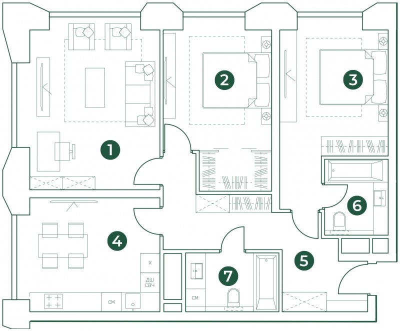 3-комнатная квартира с полной отделкой, 93.16 м2, 22 этаж, сдача 1 квартал 2024 г., ЖК Эко-квартал VERY, корпус 2 - объявление 1947131 - фото №1