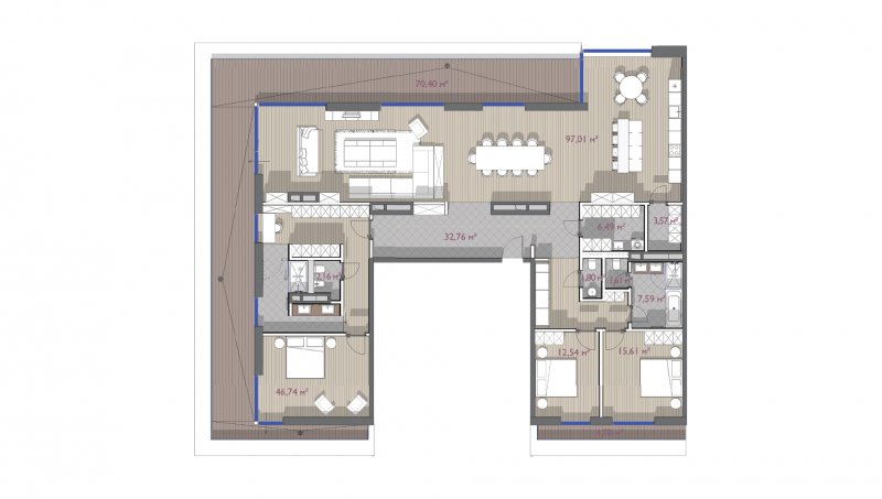 3-комнатная квартира с полной отделкой, 250.42 м2, 8 этаж, дом сдан, ЖК Вишневый сад, корпус D - объявление 1594135 - фото №1