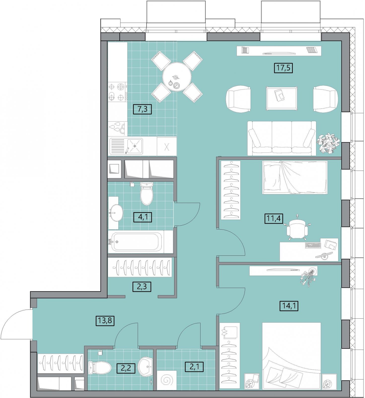 2-комнатная квартира с полной отделкой, 75.9 м2, 23 этаж, дом сдан, ЖК Вестердам, корпус 3 - объявление 2176889 - фото №1