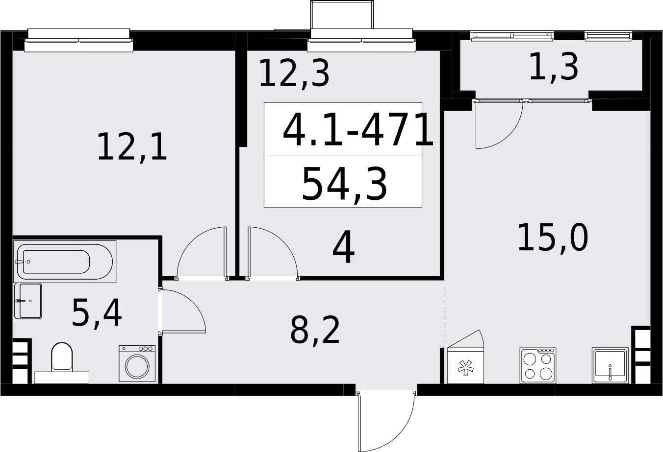 2-комнатная квартира с полной отделкой, 54.3 м2, 11 этаж, сдача 2 квартал 2027 г., ЖК Южные сады, корпус 4.1.2 - объявление 2392976 - фото №1