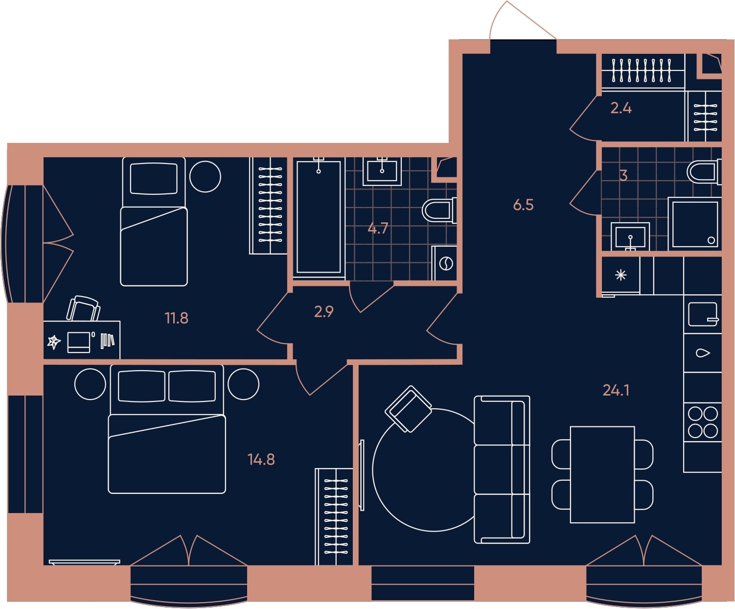 3-комнатная квартира (евро) без отделки, 70.2 м2, 4 этаж, сдача 3 квартал 2026 г., ЖК ERA, корпус 1 - объявление 2287389 - фото №1