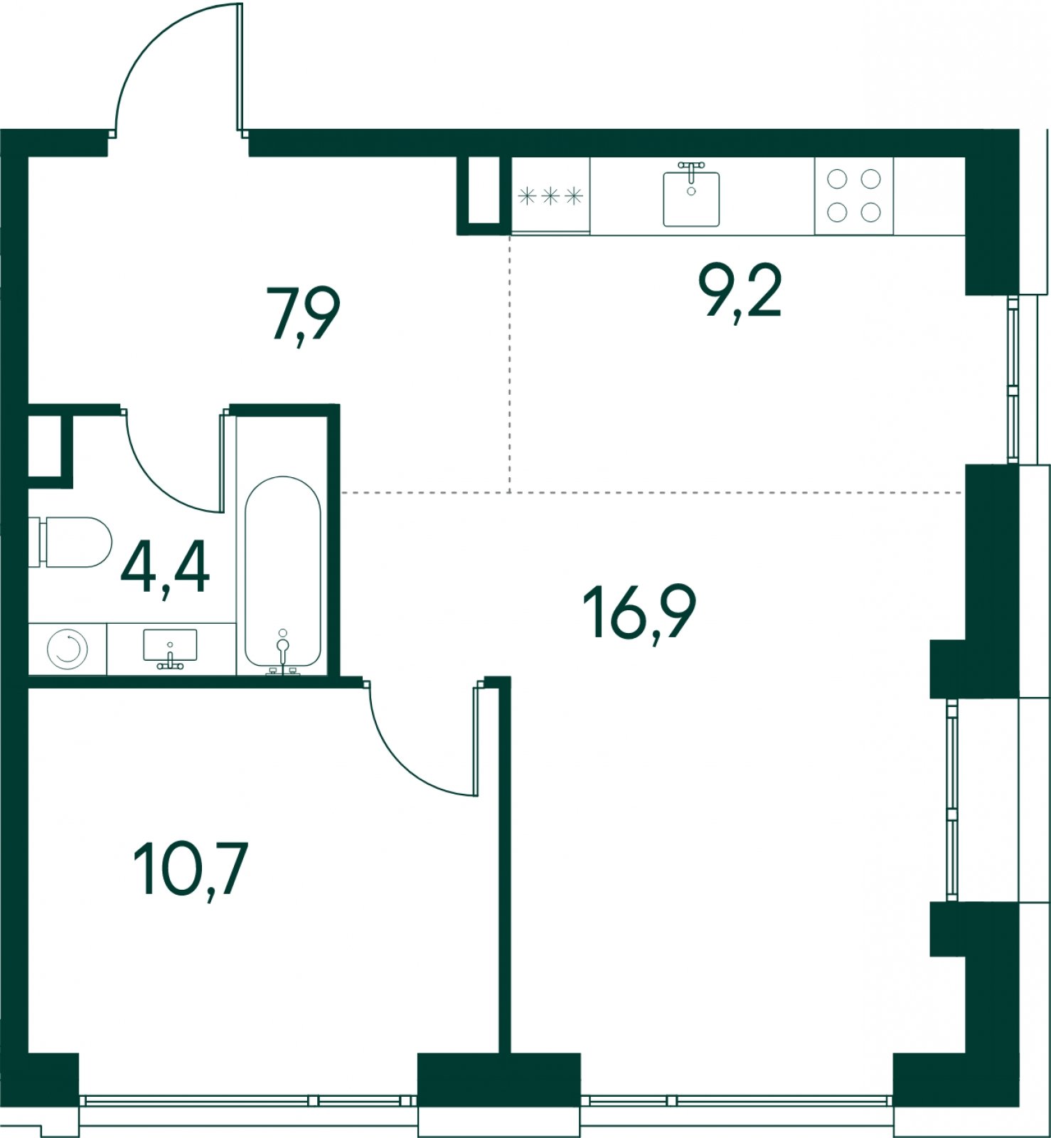 1-комнатная квартира без отделки, 48.8 м2, 3 этаж, сдача 2 квартал 2025 г., ЖК Клубный город на реке Primavera, корпус 7 квартала "Vivaldi" - объявление 2046727 - фото №1