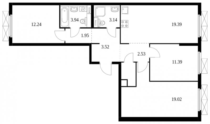 3-комнатная квартира с полной отделкой, 83.28 м2, 4 этаж, сдача 2 квартал 2024 г., ЖК Матвеевский Парк, корпус 1.4 - объявление 1647354 - фото №1