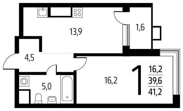 1-комнатная квартира с полной отделкой, 41.2 м2, 11 этаж, дом сдан, ЖК Новые Ватутинки. Центральный, корпус 9/1/1.1 - объявление 1674312 - фото №1