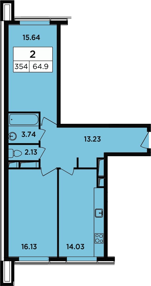 2-комнатные апартаменты 65.1 м2, 16 этаж, дом сдан, ЖК Легендарный Квартал на Березовой  аллее, корпус 5 - объявление 2335717 - фото №1