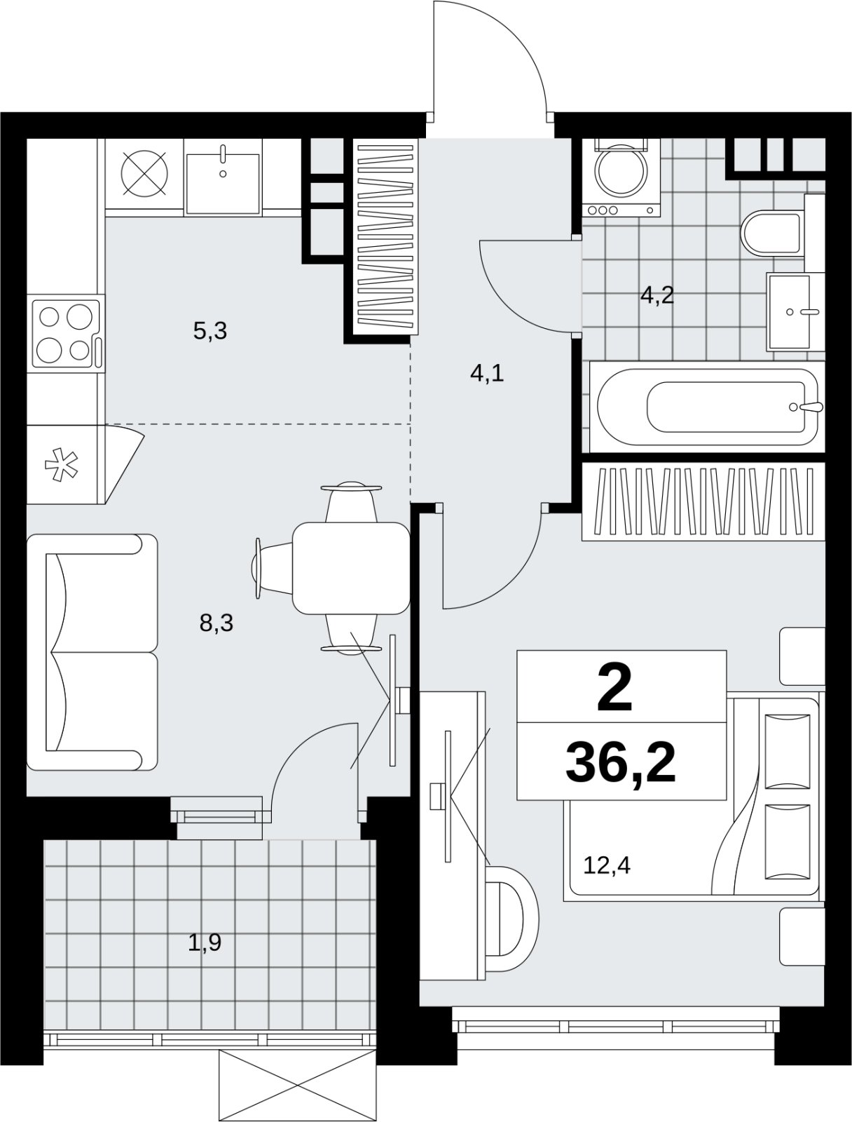 2-комнатная квартира (евро) без отделки, 36.2 м2, 10 этаж, сдача 4 квартал 2026 г., ЖК Скандинавия, корпус 2.18.2.6 - объявление 2351787 - фото №1