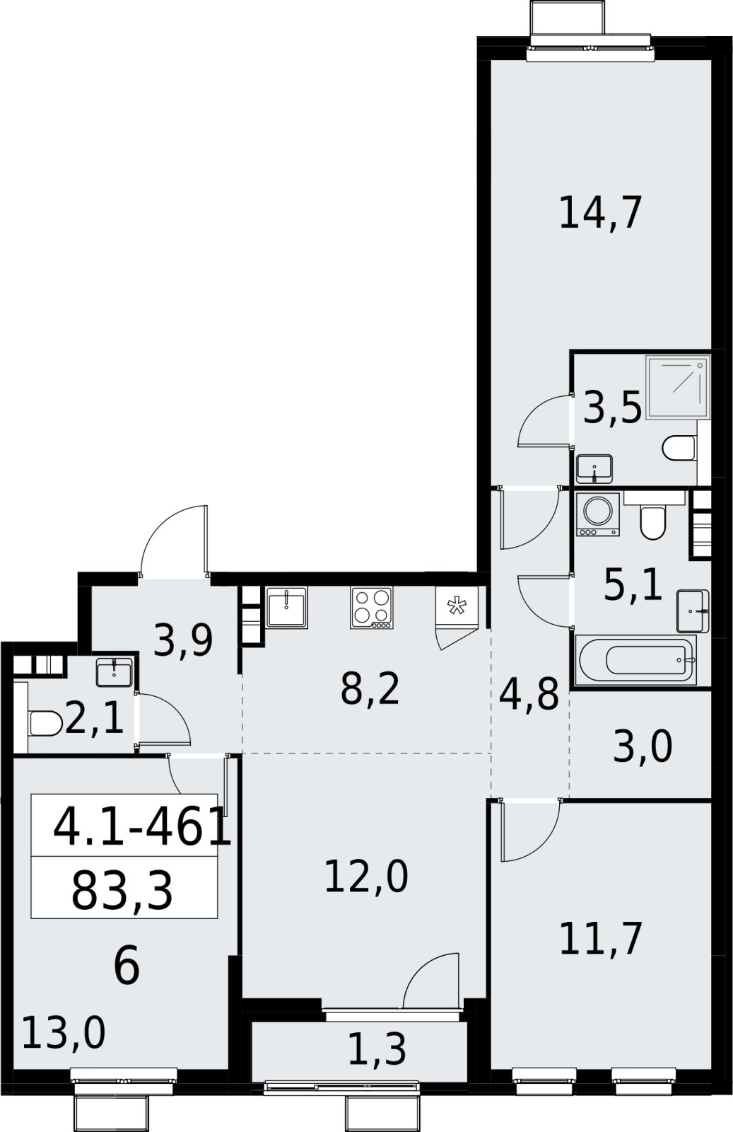 4-комнатная квартира (евро) с полной отделкой, 83.3 м2, 9 этаж, сдача 2 квартал 2027 г., ЖК Южные сады, корпус 4.1.2 - объявление 2392966 - фото №1