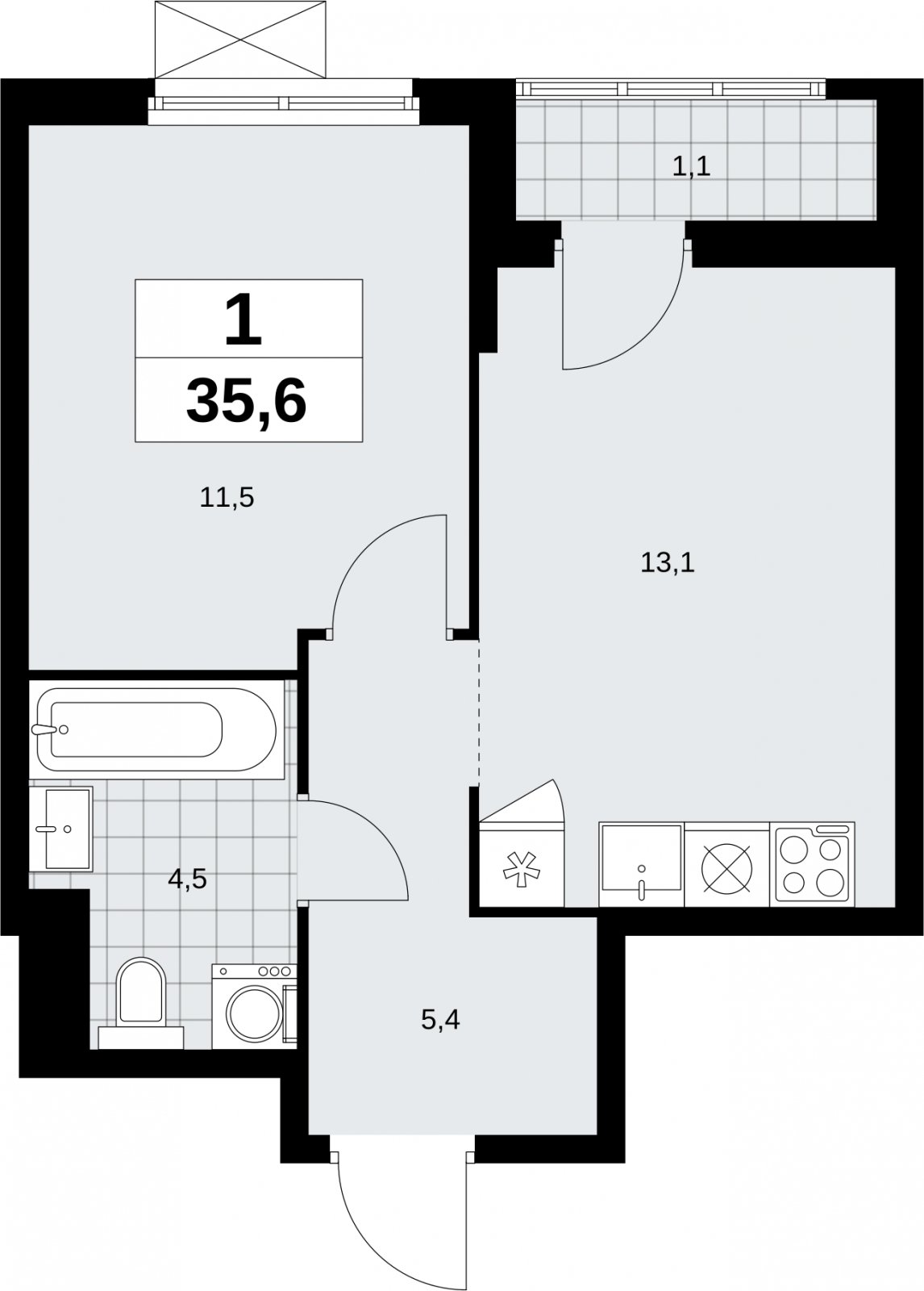 1-комнатная квартира без отделки, 35.6 м2, 7 этаж, сдача 1 квартал 2026 г., ЖК Дзен-кварталы, корпус 6.2.1 - объявление 2328593 - фото №1