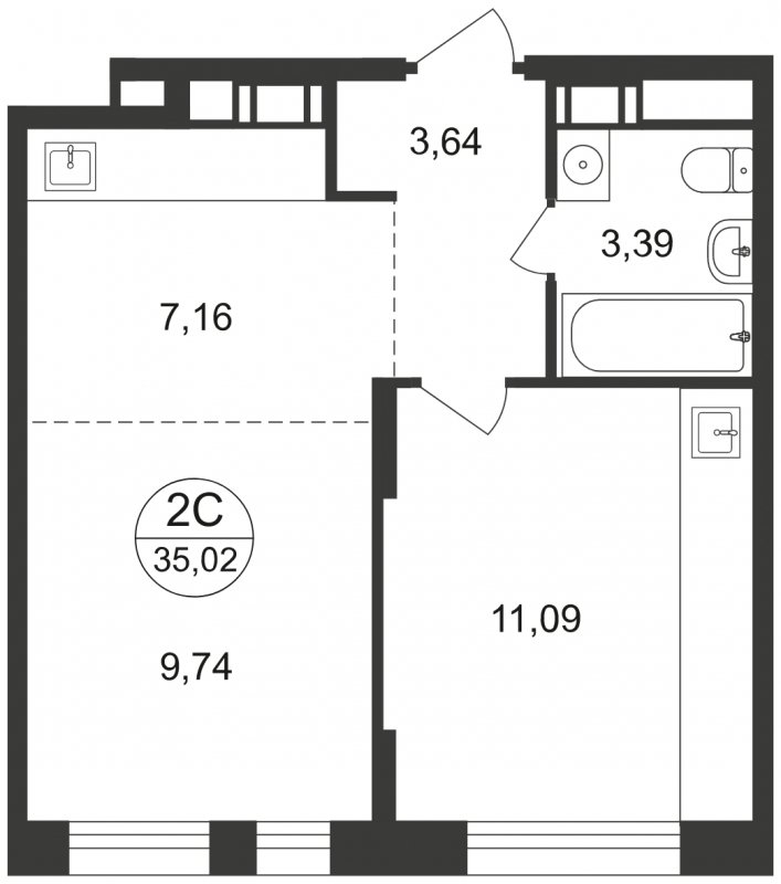 2-комнатная квартира с полной отделкой, 35.02 м2, 5 этаж, сдача 1 квартал 2023 г., ЖК Люберцы, корпус 63 - объявление 1658663 - фото №1