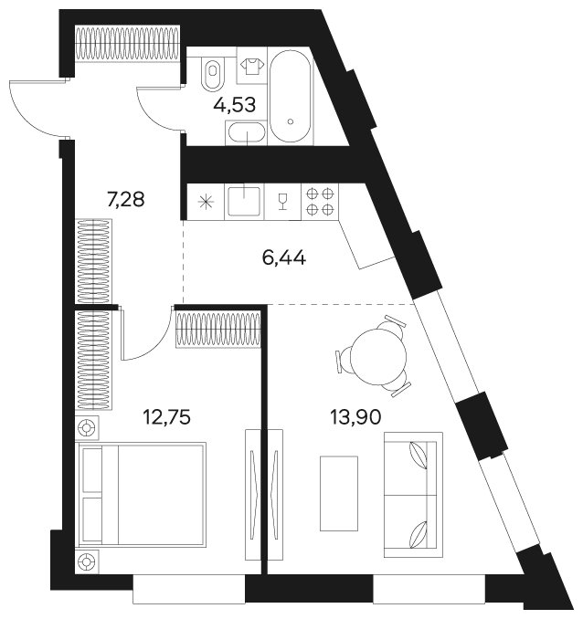 1-комнатная квартира без отделки, 44.9 м2, 20 этаж, сдача 4 квартал 2024 г., ЖК FØRST, корпус 2 - объявление 1962770 - фото №1