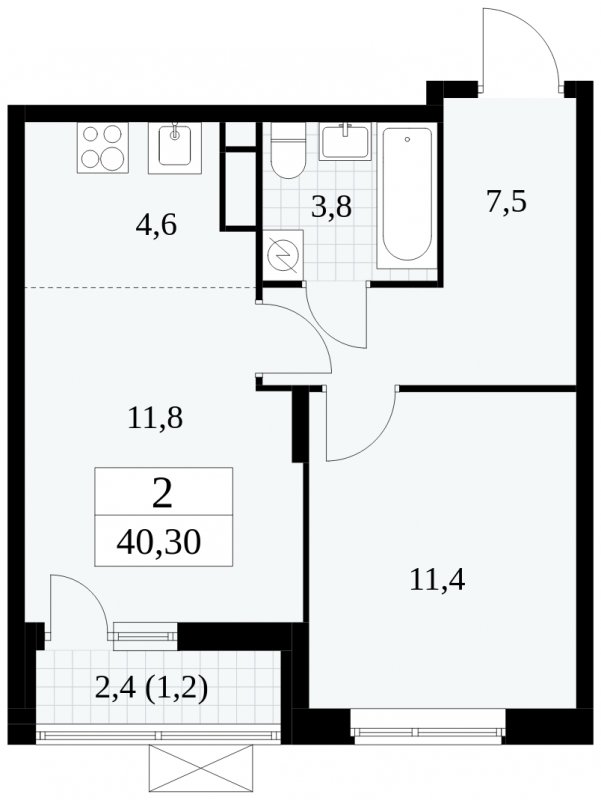 2-комнатная квартира (евро) без отделки, 40.3 м2, 6 этаж, сдача 1 квартал 2025 г., ЖК Прокшино, корпус 5.1.3 - объявление 1810884 - фото №1