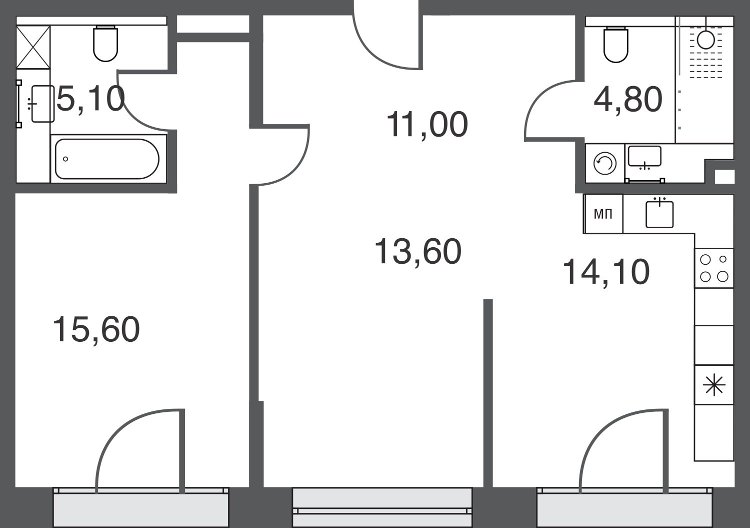 2-комнатная квартира без отделки, 64.2 м2, 16 этаж, дом сдан, ЖК AFI Park Воронцовский, корпус 1 - объявление 2397069 - фото №1
