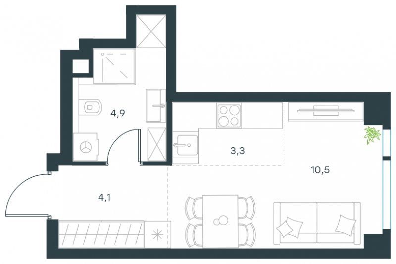 Студия с частичной отделкой, 22.8 м2, 3 этаж, сдача 4 квартал 2024 г., ЖК Level Мичуринский, корпус 5 - объявление 1635404 - фото №1